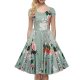 Women Beach retro, chic cotton swing dress, floral pleated V-neck