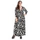 Women gatherings, advanced out of loose swing dress, geometric cut, V-neck print