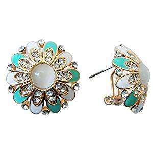 Gold-plated stainless steel flower green enamel ring created opal earrings Omega