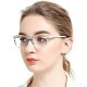 Women Blue Oval Striped Non-Prescription Eyeglasses with Clear Lens